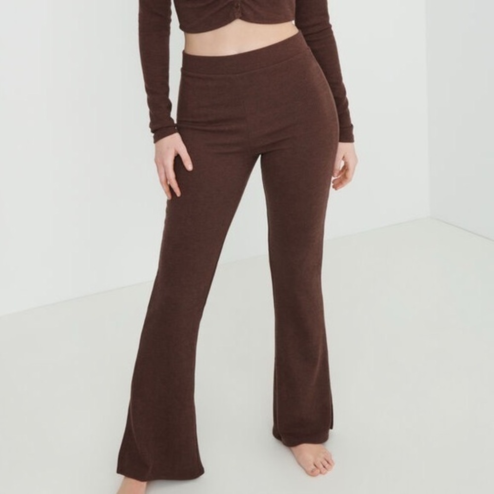 Garage Brown Ribbed Wide Leg Lounge Pants High Rise S